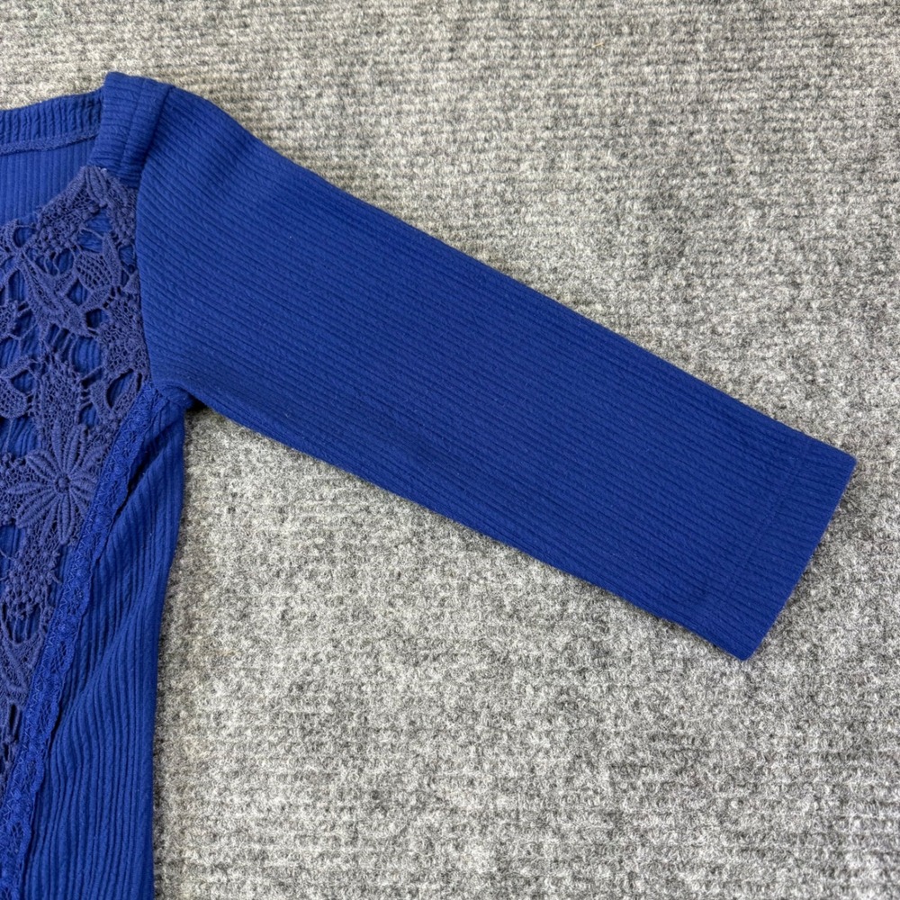 Free People Royal Blue Ribbed Knit Lace Panel‎ Dress Small cottage cor whimsical - Picture 9 of 16